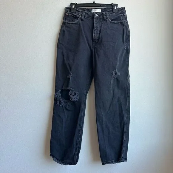 Abercrombie & Fitch The Dad High Rise Straight Black Button Fly Jeans Size 28/6 - Picture 2 of 7
